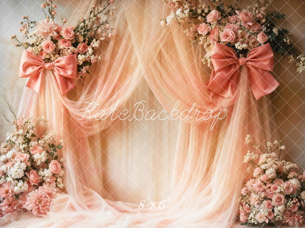 Kate Spring Romantic Pink Flower Arch Bows Drapes Backdrop Designed by Emetselch
