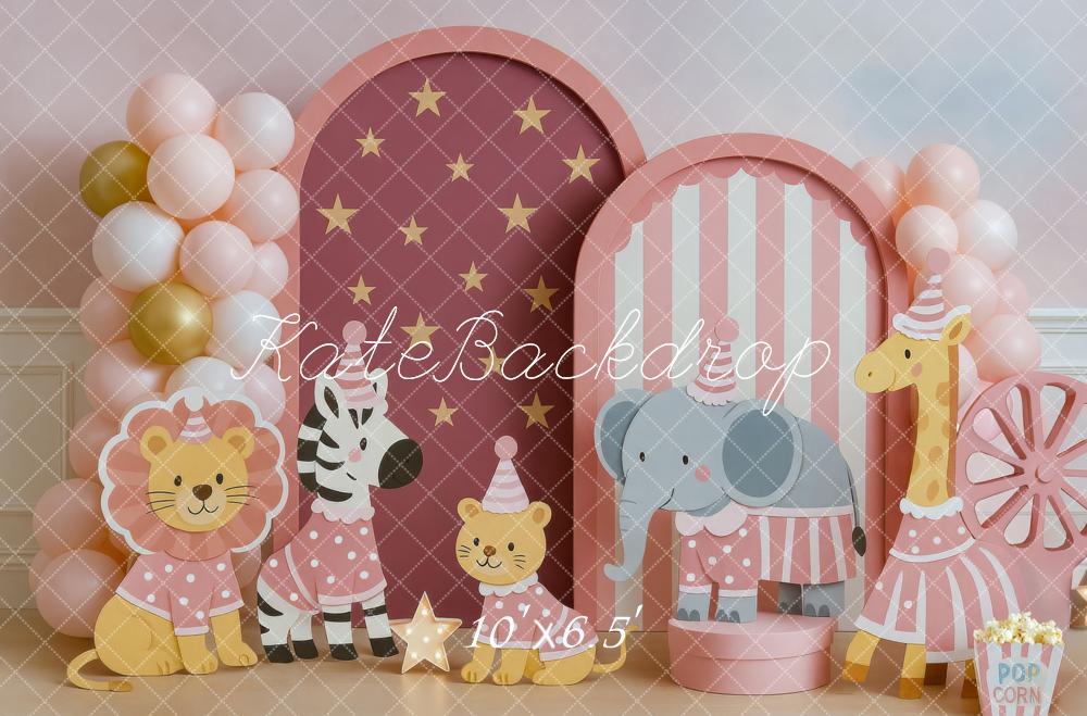 Kate Cake Smash Circus Safari Animals Pink Backdrop Designed by Mini MakeBelieve