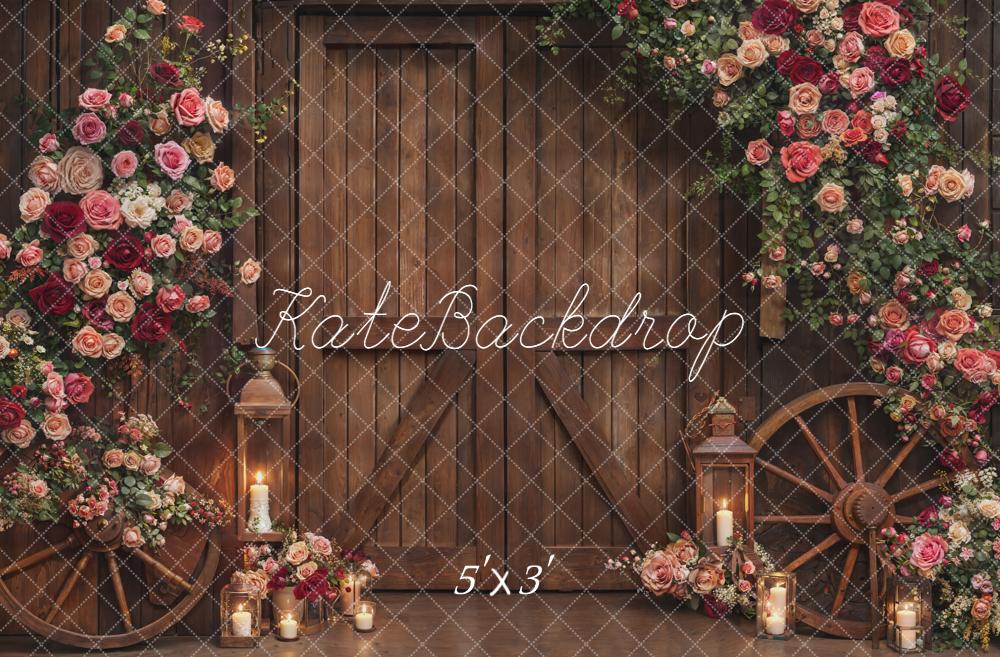 Kate Valentines Rustic Wooden Door Flower Arch Wheels Backdrop Designed by Emetselch