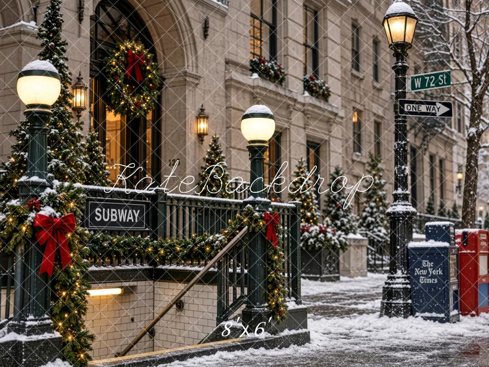 Kate Christmas Snowy New York City Subway Street Printed Backdrop Designed by Patty Roberts