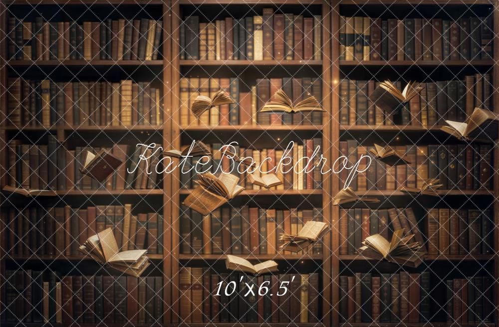 Kate School Bookshelf Flying Books Backdrop Designed by Chain Photography