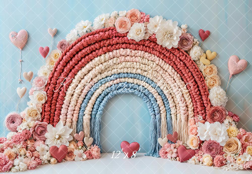 Kate Valentine Boho Floral Rainbow Heart Backdrop Designed by Emetselch