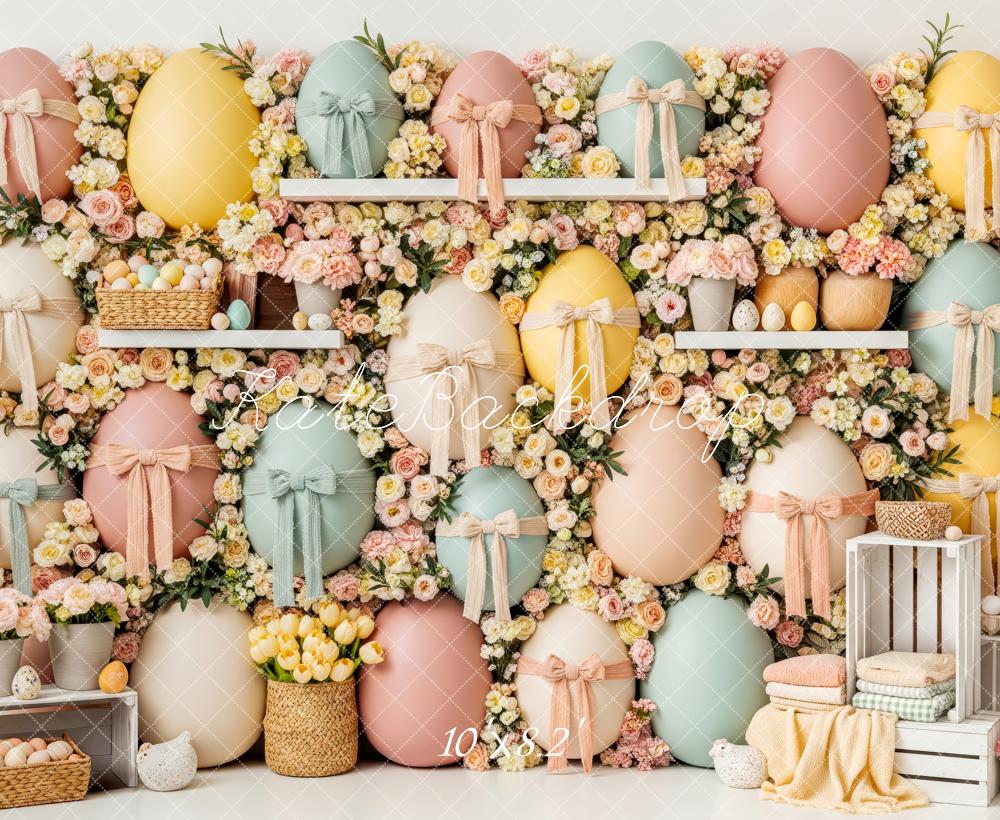 Kate Easter Bunny Pastel Eggs Flower Arch Printed Backdrop Designed by Patty Roberts
