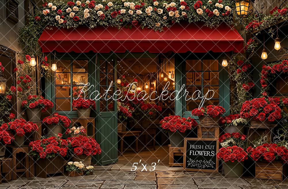 Kate Valentine's Day Flower Shop Red Roses Storefront Backdrop Designed by Emetselch