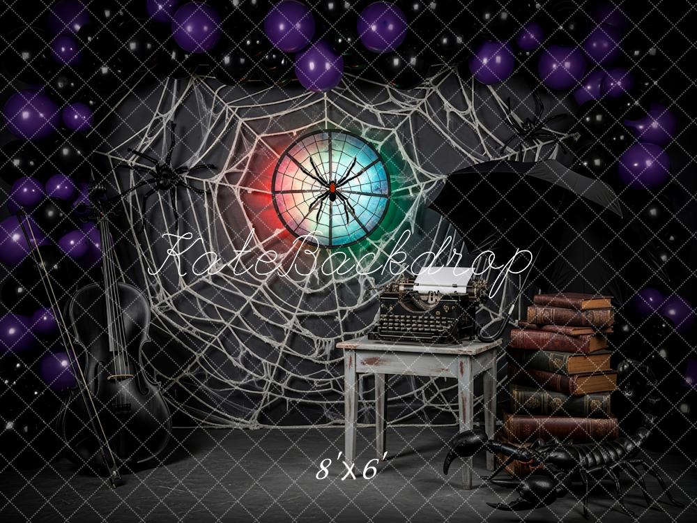 Kate Halloween Giant Spider Web Typewriter Books Violin Umbrella Backdrop Designed by Patty Roberts