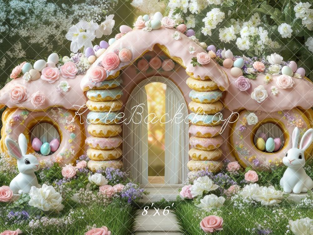 Kate Easter Sweets Donut Bunny House Backdrop Designed by Mini MakeBelieve
