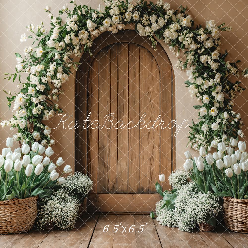 Kate Spring Floral Arch Wooden Door Backdrop Photography Designed by Emetselch