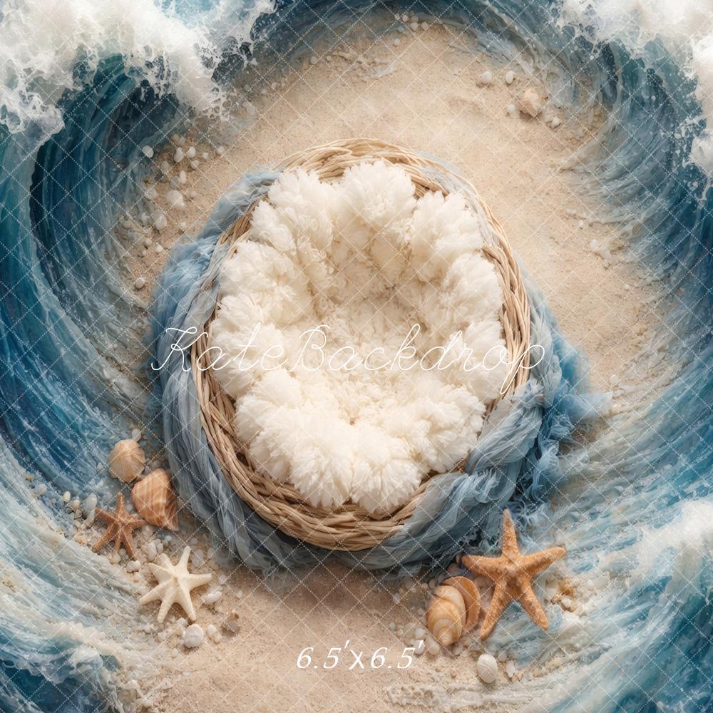 Kate Newborn Beach Ocean Waves Nest Seashells Floor Printed Backdrop Designed by Vertigo Productions