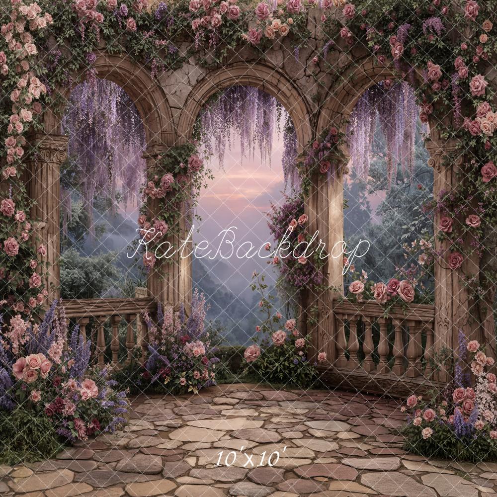 Kate Spring Flower Arch Stone Arches Cobblestone Backdrop Designed by Chain Photography