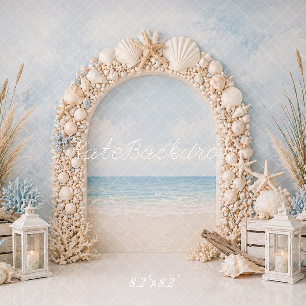 Kate Beach Shell Flower Arch Ocean Printed Backdrop Designed by Caitlin Lynch