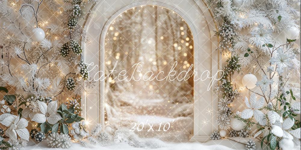 Kate Christmas Winter White Arch Snowy Trees Bokeh Backdrop Designed by Emetselch