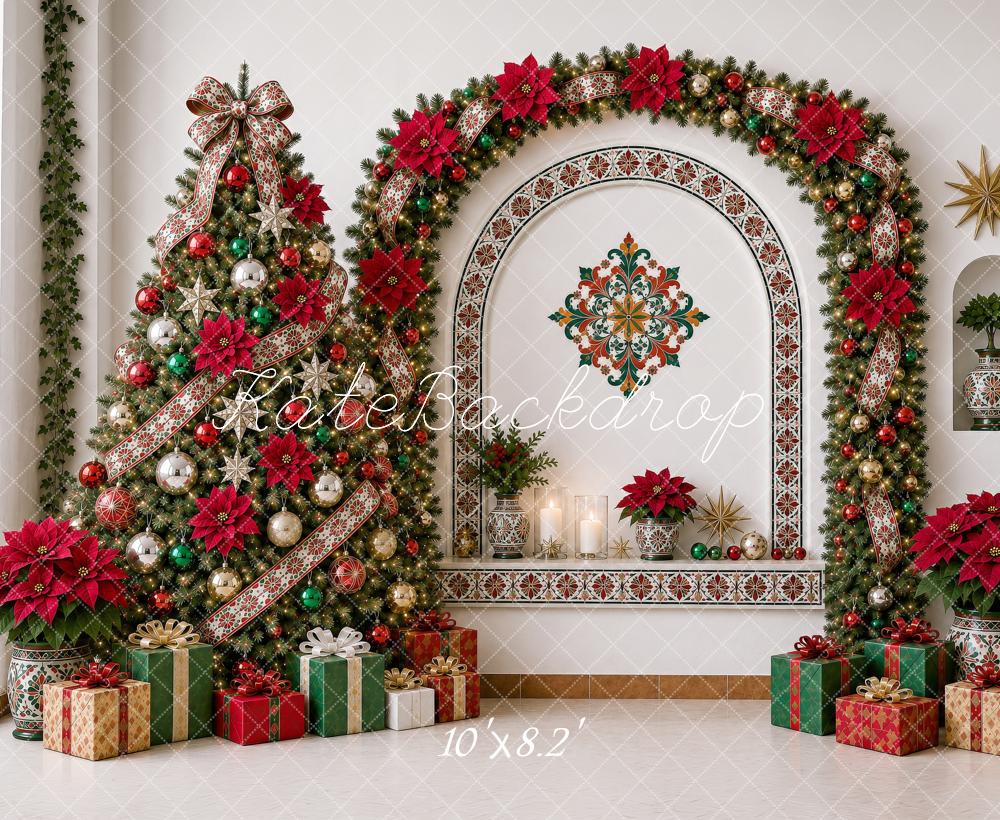 Kate Mexican Christmas Tree Garland Arch Mantel Gift Printed Backdrop Designed by Shutter Swan Studios