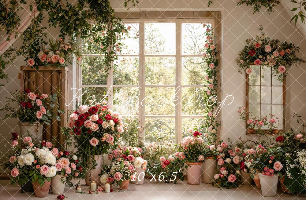 Kate Valentines Spring Flower Arch Pink Roses Window Backdrop Designed by Emetselch