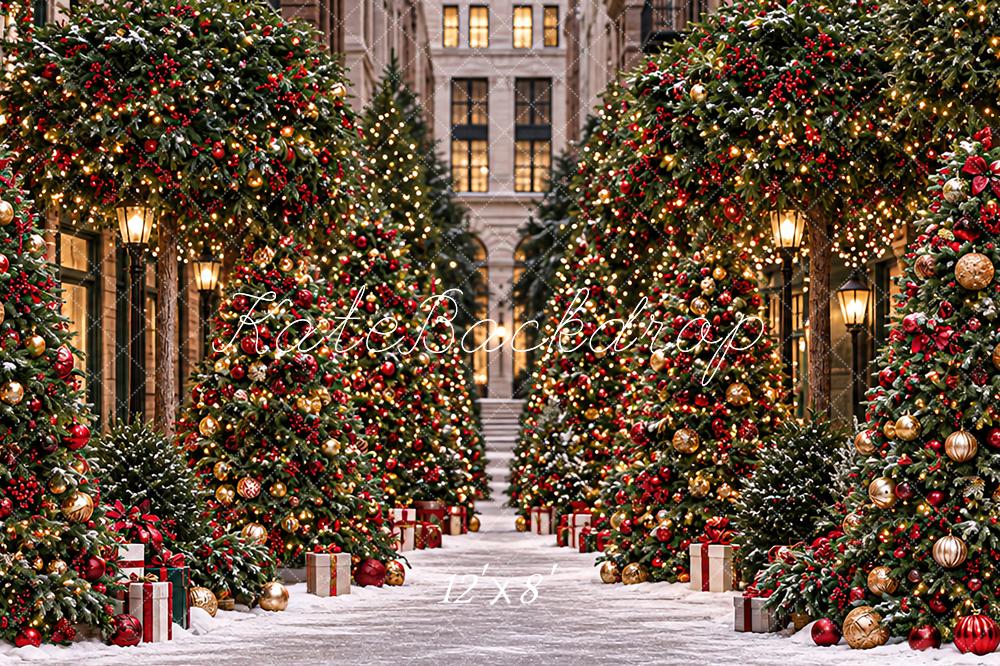 Kate Christmas Tree Shop Snowy City Street Printed Backdrop Designed by Angela Miller