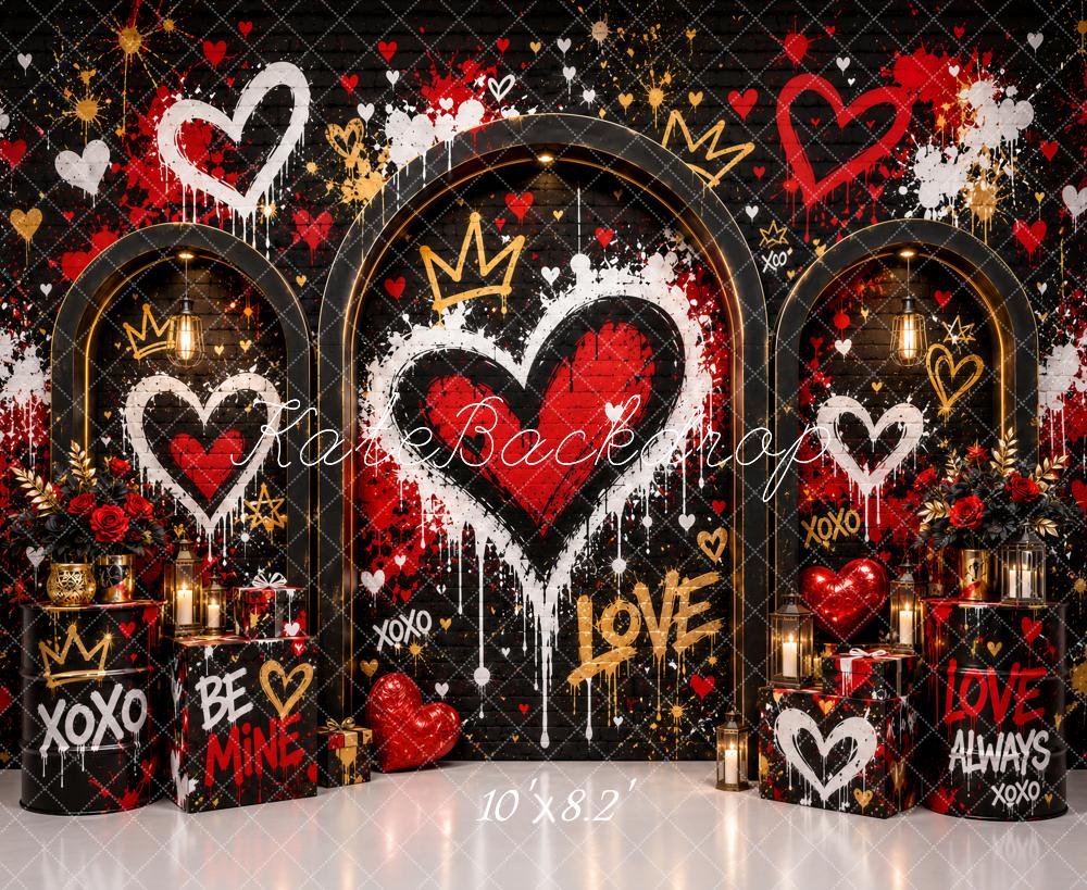 Kate Valentine's Day Black Graffiti Hearts Crowns Arch Printed Backdrop Designed by Ashley Paul