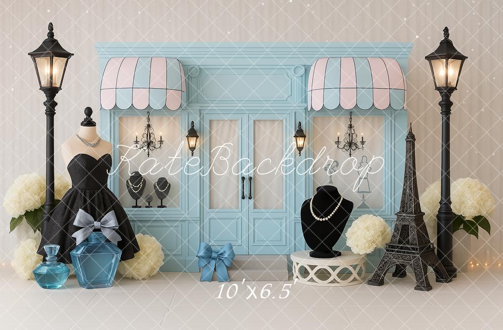 Kate Cake Smash Parisian Boutique Fashion Shop Backdrop Designed by Ashley Paul