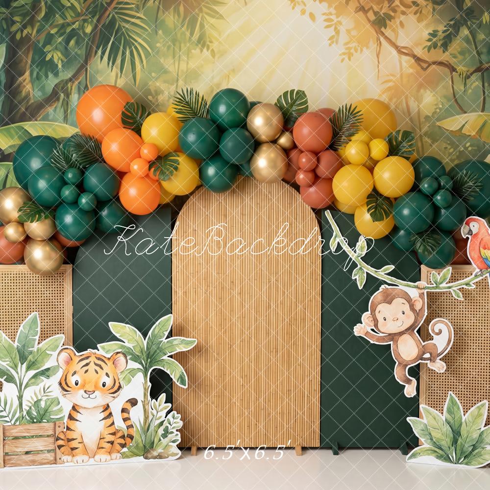 Kate Cake Smash Jungle Balloon Arch Cartoon Animals Printed Backdrop Designed by Patty Roberts