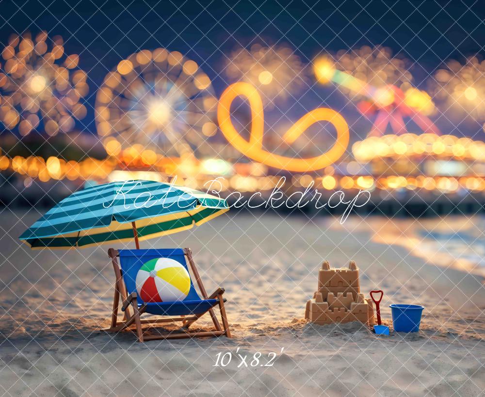 Kate Beach Chair Umbrella Sandcastle Carnival Fireworks Printed Backdrop Designed by Mini MakeBelieve