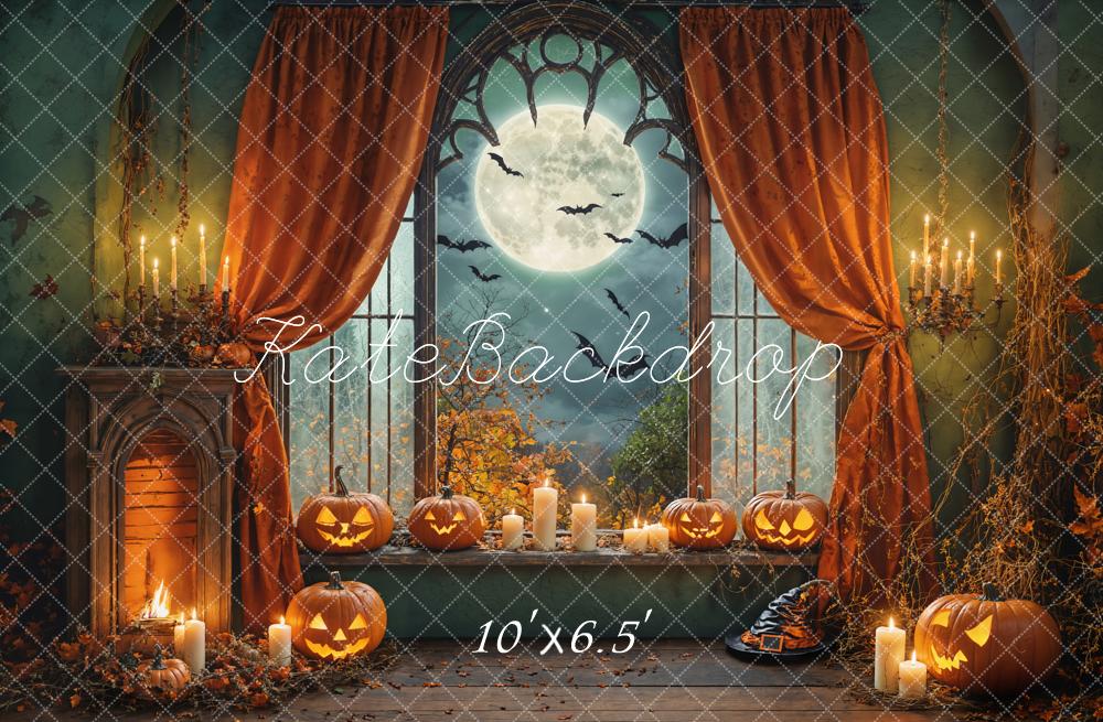 Fondo de Calabaza de Luna de Halloween y Velas Diseñado por Emetselch