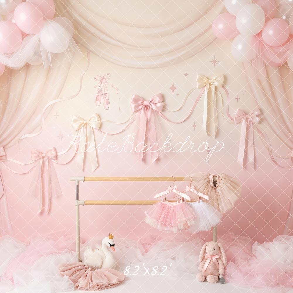 Kate Cake Smash Ballet Princess Pink Balloons Bows Tulle Swan Printed Backdrop Designed by Patty Roberts