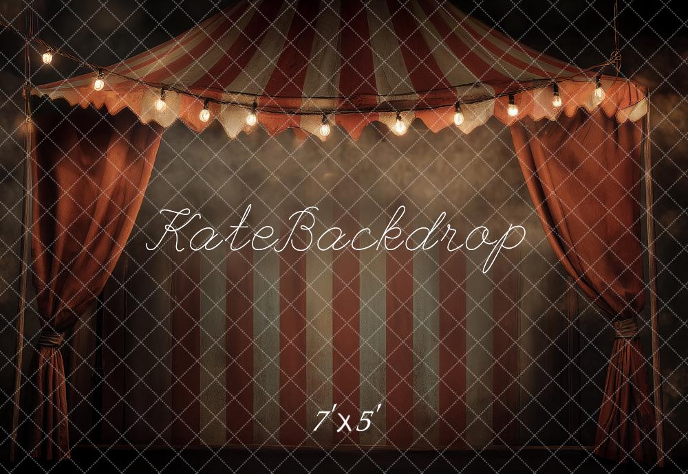 Kate Haunted Carnival Circus Tent Red Striped Curtains Lights Printed Backdrop Designed by Angela Miller