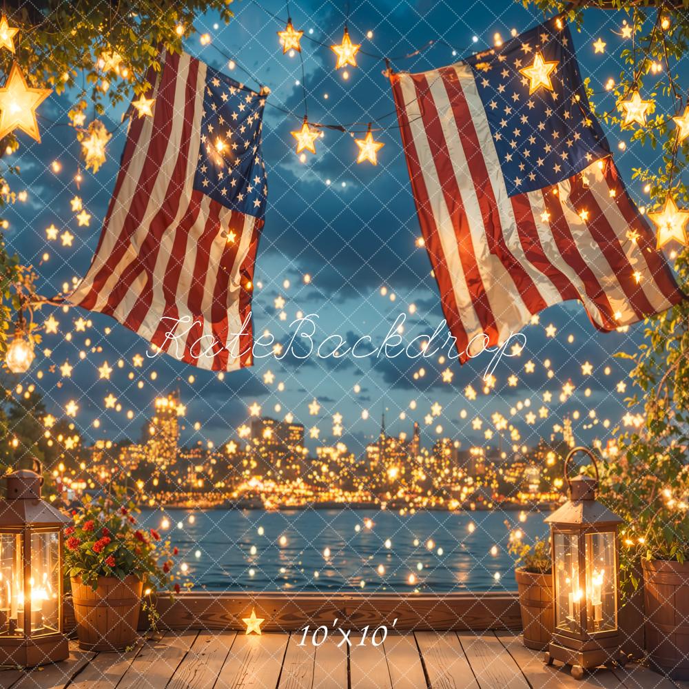Kate Independence Day Flag Starry Night Printed Backdrop Designed by Emetselch