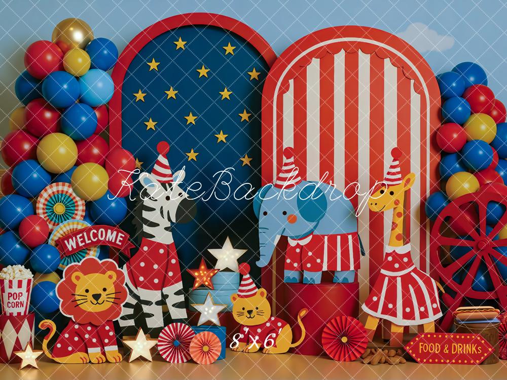 Kate Cake Smash Circus Animals Balloon Printed Backdrop Designed by Mini MakeBelieve