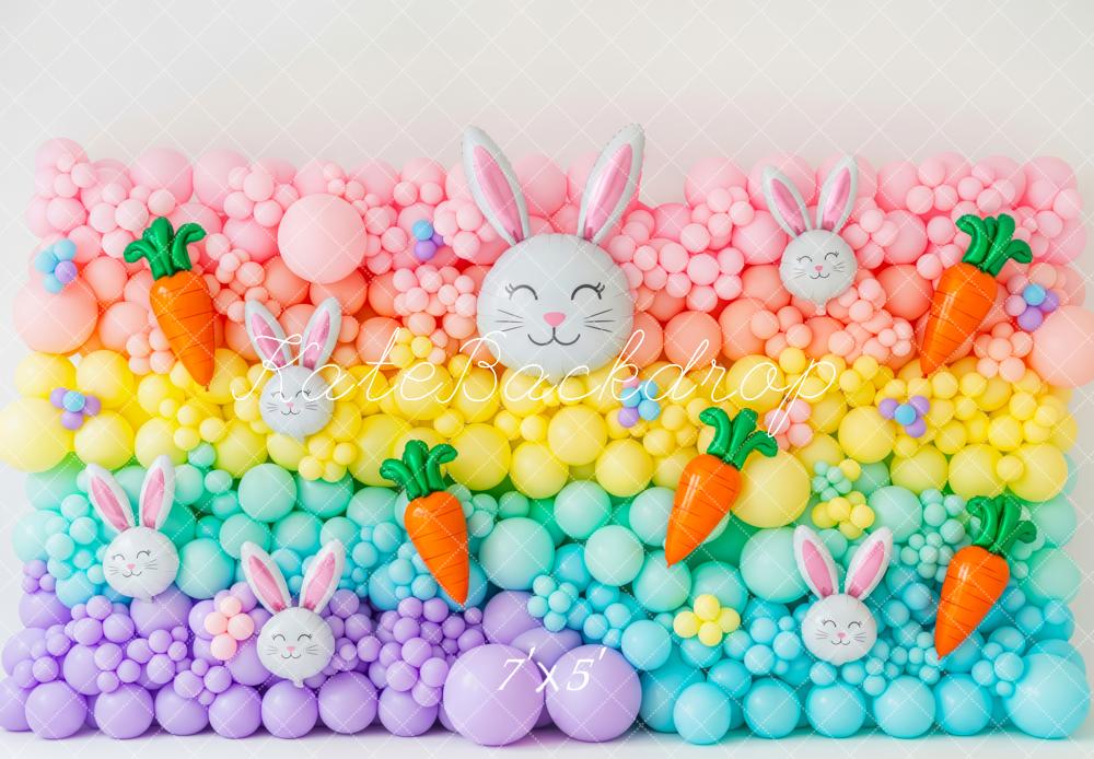 Kate Easter Bunny Balloon Rainbow Carrot Printed Backdrop Designed by Patty Roberts