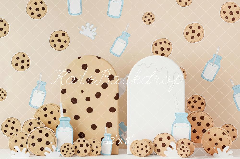 Kate Cake Smash Cookies And Milk Cartoon Beige Printed Backdrop Designed by Patty Roberts