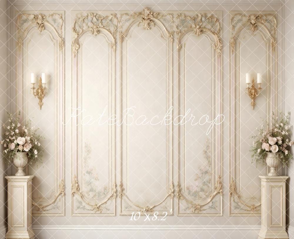 Kate Elegant Vintage Wall Floral Pedestals Sconces Printed Backdrop Designed by Vertigo Productions