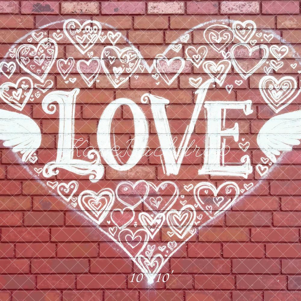 Kate Valentines Love Heart Wings Graffiti Brick Wall Backdrop Designed by Mini MakeBelieve