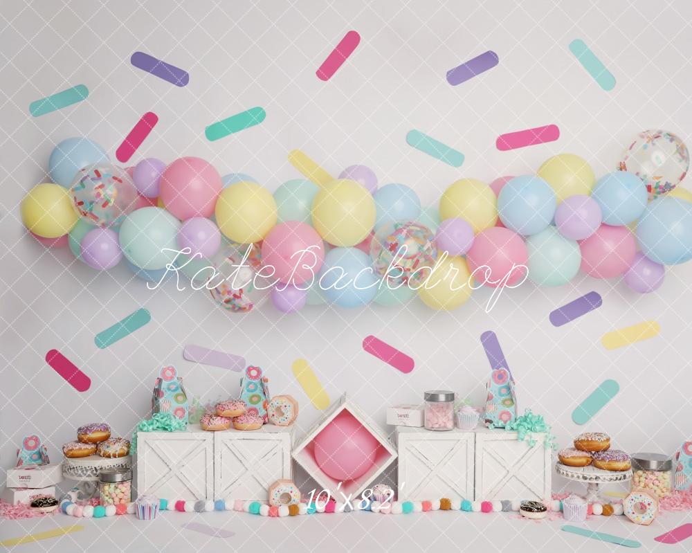 Kate Cake Smash Pastel Donut Balloons Backdrop Designed by Melissa King