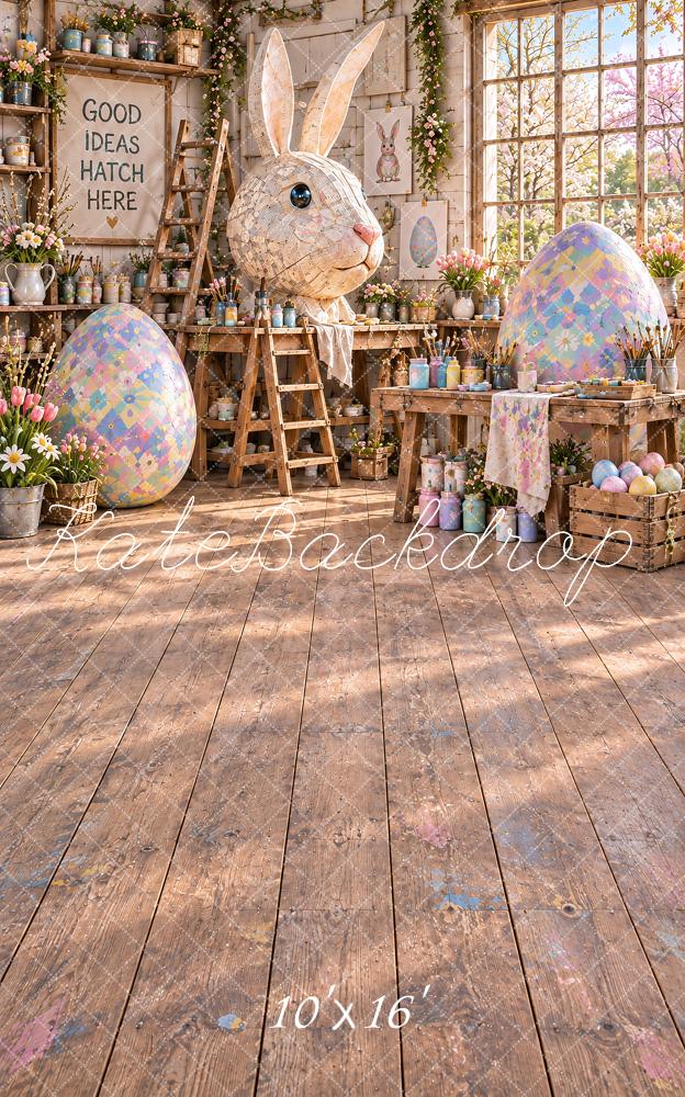 Kate Sweep Easter Bunny Pastel Eggs Floral Workshop Printed Backdrop Designed by Vertigo Productions