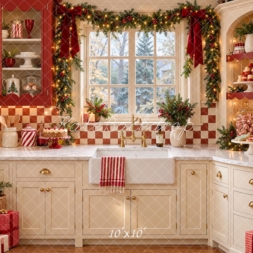 Kate Christmas Kitchen Cabinet Garland Window Candy Corner Printed Backdrop Designed by Shutter Swan Studios