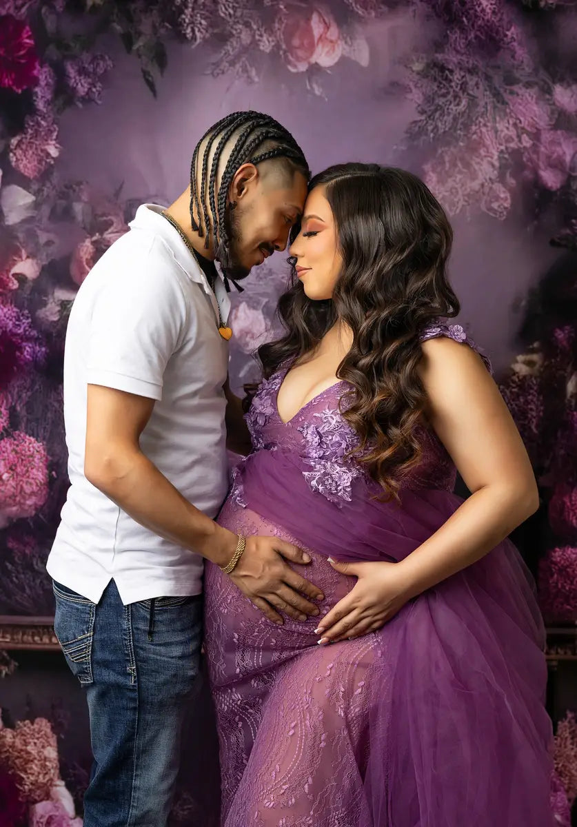 Kate Fine Art Dark Purple Floral Frame Vintage Wall Photography Backdrop Designed by Mini MakeBelieve