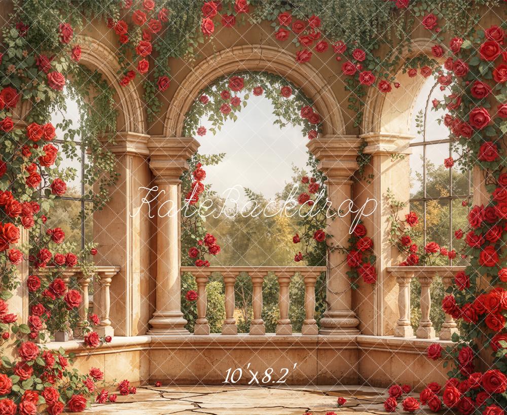 Kate Valentines Retro Rose Arch Stone Balcony Backdrop Designed by Emetselch