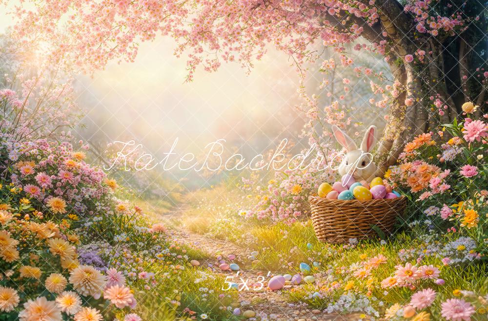 Kate Easter Bunny Floral Cherry Tree Path Backdrop Designed by Emetselch