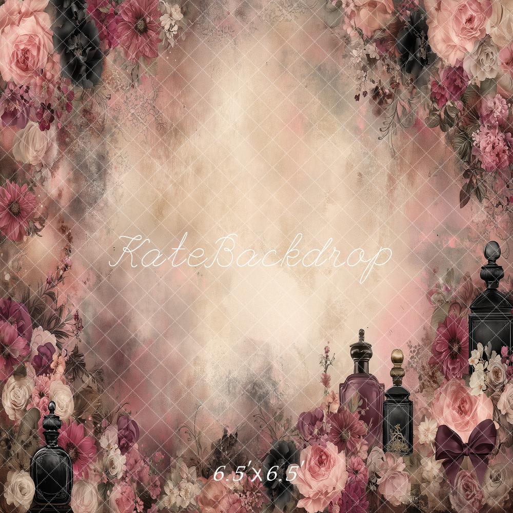 Kate Gothic Pink Floral Perfume Bottles Printed Backdrop Designed by Angela Miller