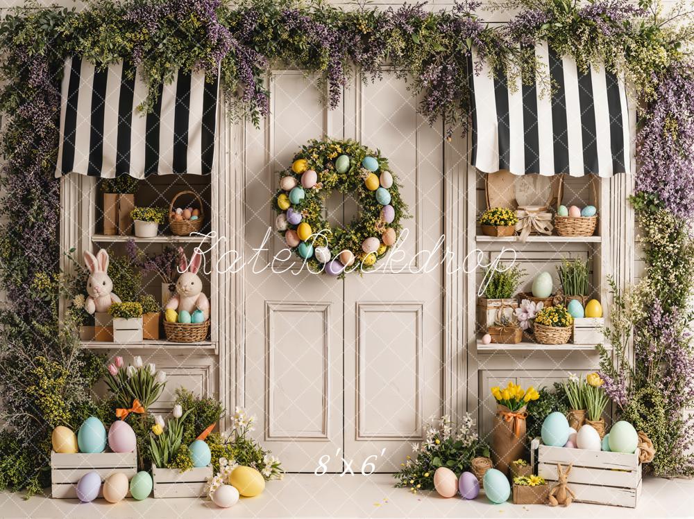 Kate Easter Bunny Pastel Eggs Flower Arch Door Printed Backdrop Designed by Emetselch