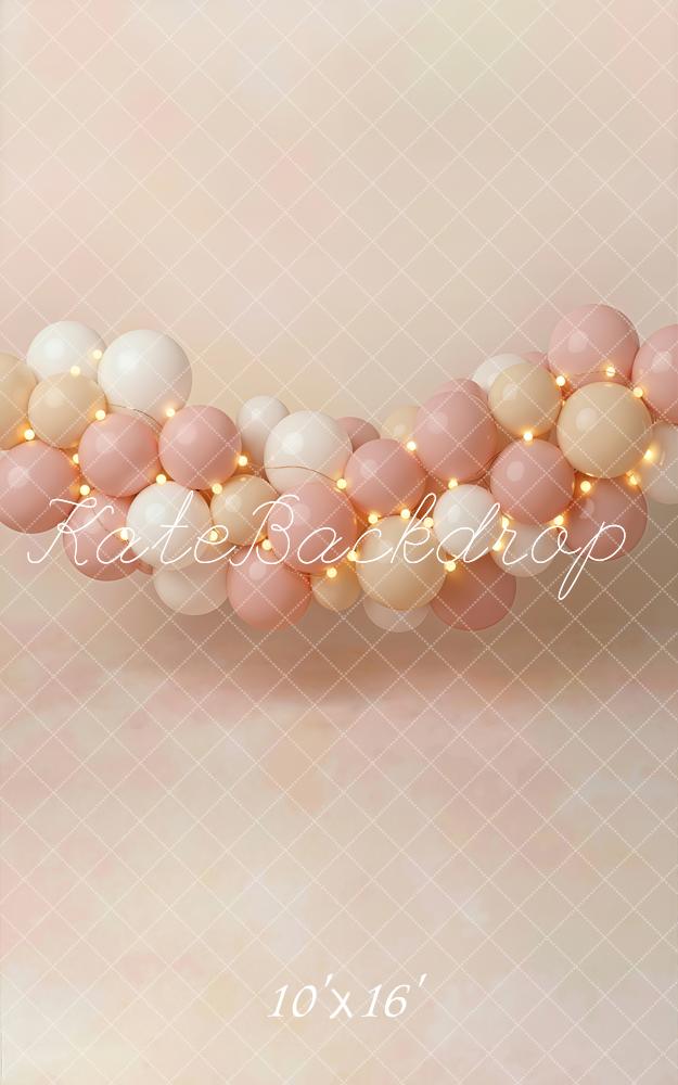 Kate Cake Smash Pink Balloon Garland String Lights Printed Backdrop Designed by Emetselch