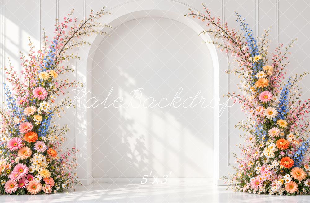Kate Spring Flower Arch White Wall Sunlight Printed Backdrop Designed by Emetselch