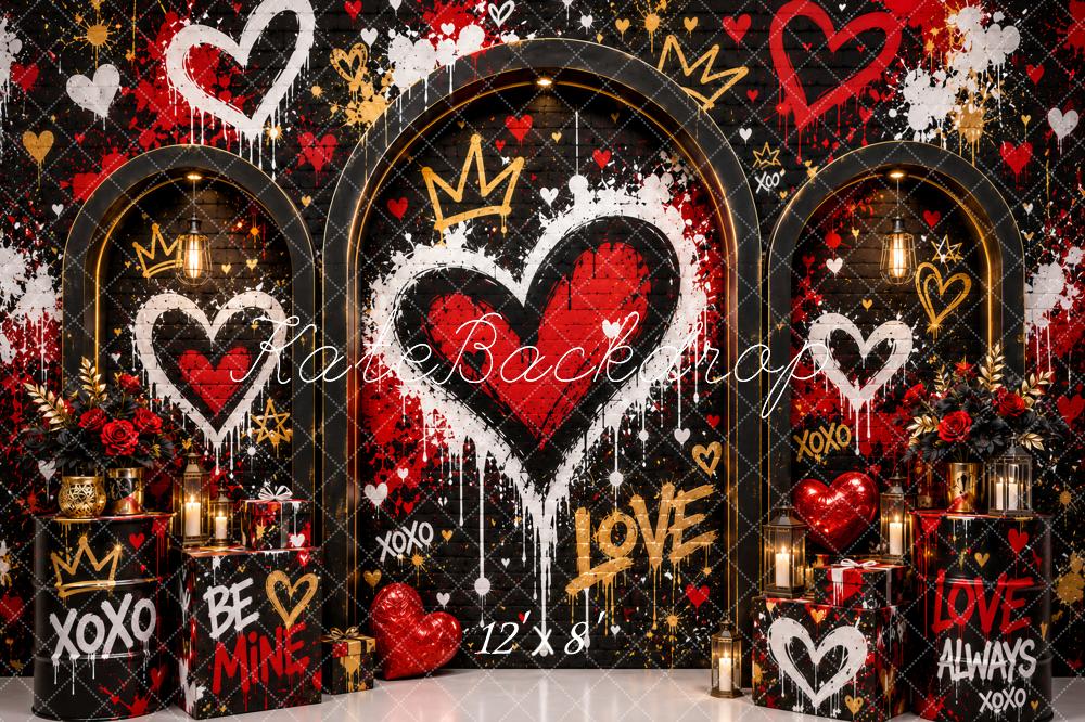Kate Valentine's Day Black Graffiti Hearts Crowns Arch Printed Backdrop Designed by Ashley Paul