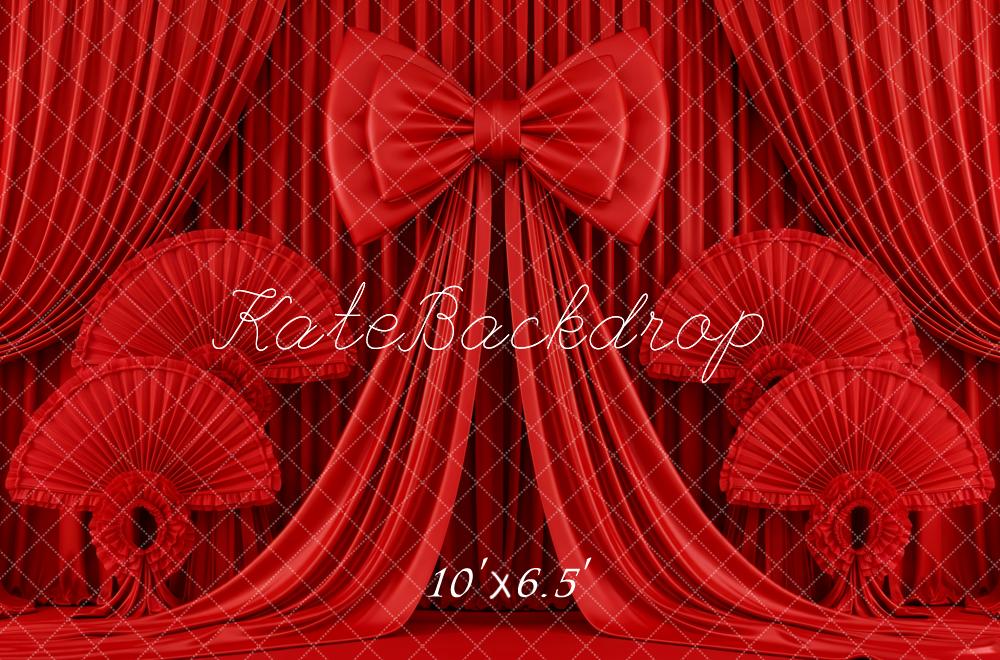 Kate Red Curtain Bow Drapes Fans Printed Backdrop Designed by Patty Roberts