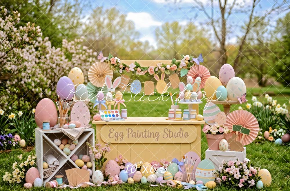 Kate Easter Bunny Egg Painting Garden Studio Printed Backdrop Designed by Patty Roberts