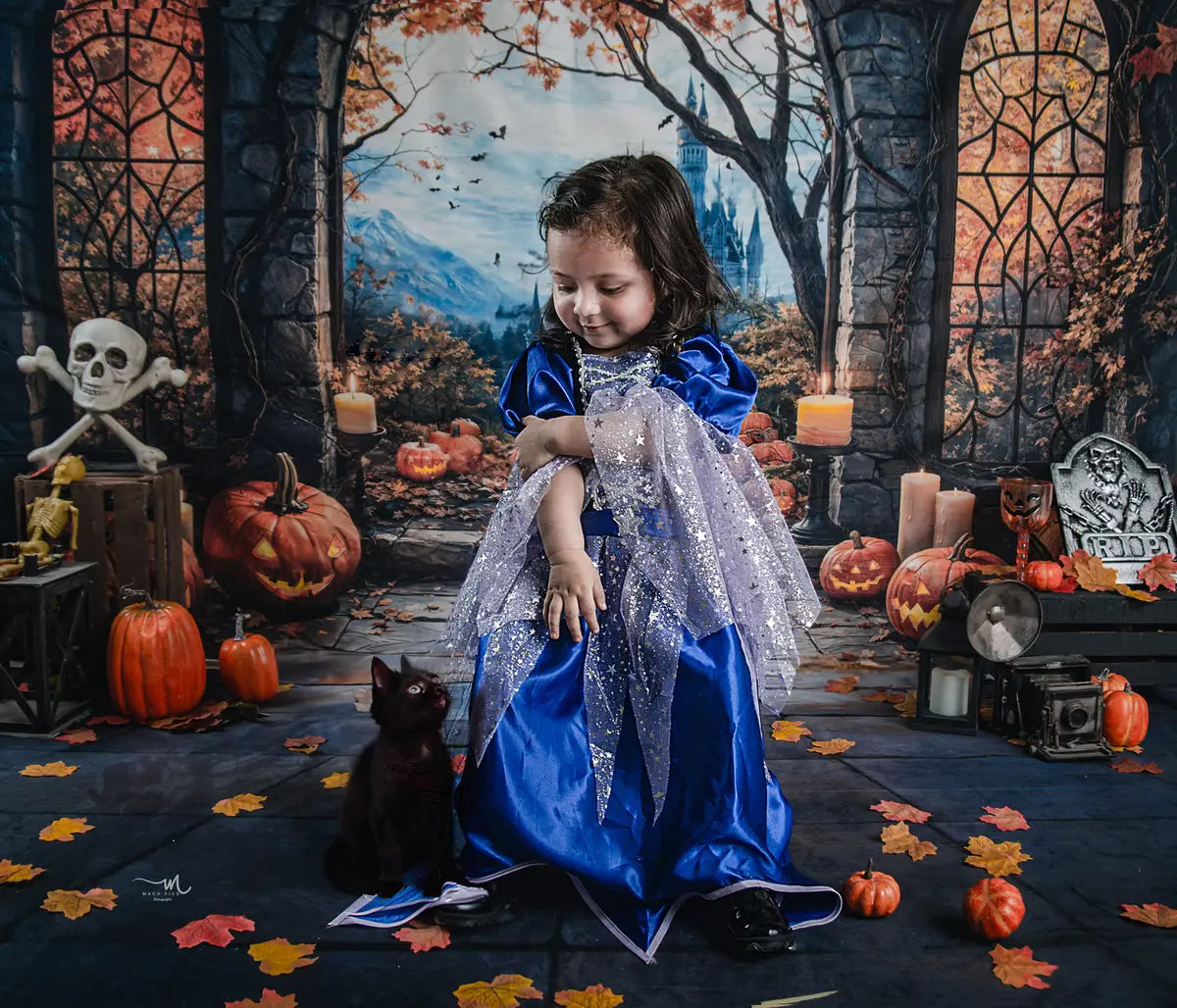 Kate Halloween Arch Maple Castle Pumpkin Backdrop Designed by Emetselch