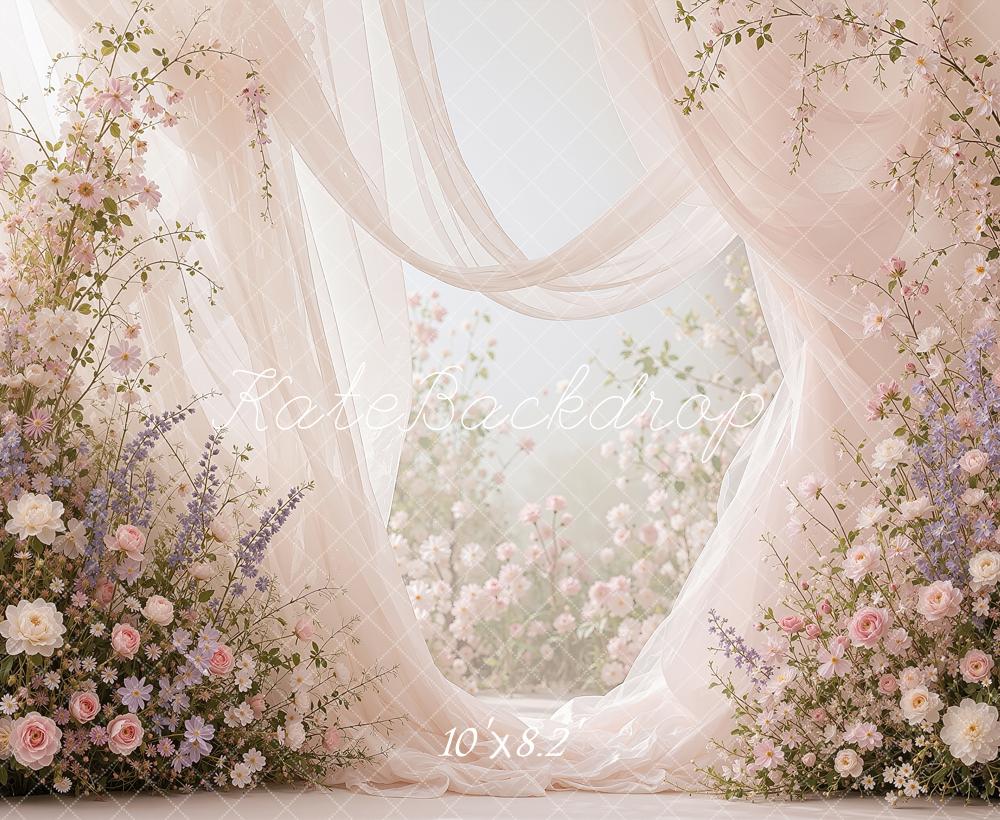 Kate Spring Romantic Flower Arch Sheer Drapes Printed Backdrop Designed by Shutter Swan Studios