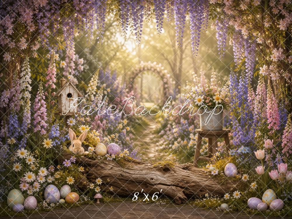 Kate Easter Floral Arch Forest Log Bunny Eggs Printed Backdrop Designed by Ashley Ward
