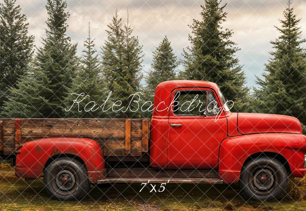 Kate Christmas Red Truck Forest Backdrop Designed by Emetselch