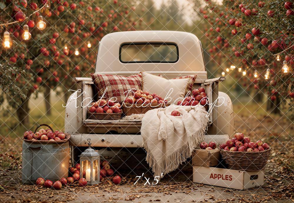 Kate Fall Apple Orchard Vintage White Truck Printed Backdrop Designed by Emetselch