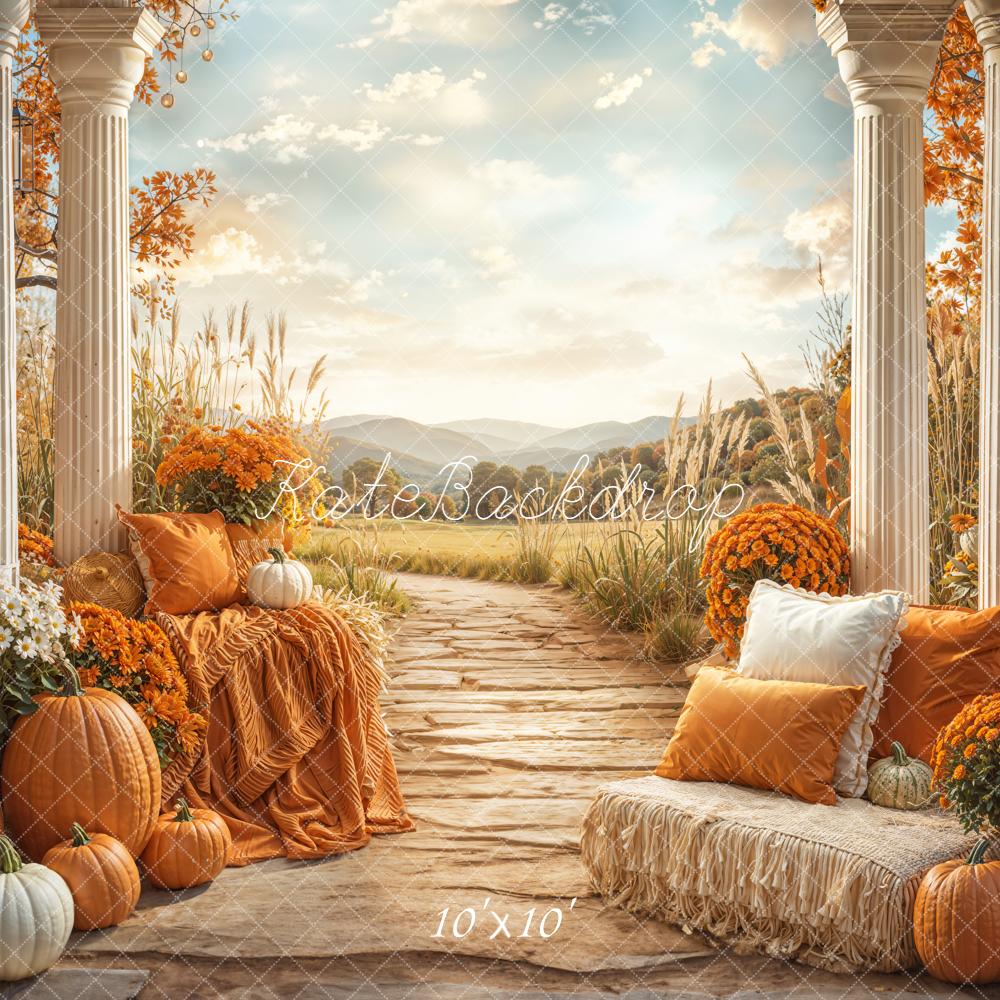 Kate Fall Rustic Pumpkins Columns Pathway Backdrop Designed by Emetselch
